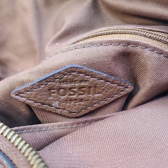 Fossil Women's Patchwork Handbag Purse Brown Black Red Gold Leather 9x8x4" - Picture 8 of 9